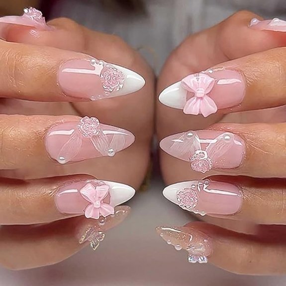 15 Best Light Pink Nails That Give Your Mani a Subtle Glow 11 French Press On Nails Pink 3D Almond Fake Nails