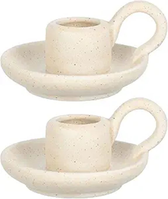 DOITOOL Ceramic Candle Holders with Handle (Beige)