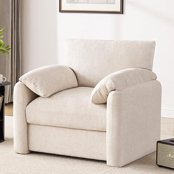 Chenille Oversized Beige Mid-Century Accent Armchair