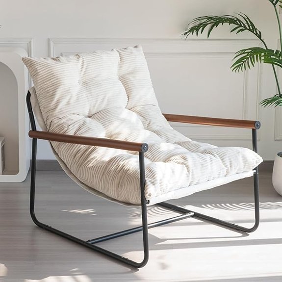 MAXYOYO Modern Beige Upholstered Accent Chair with Wooden Arms