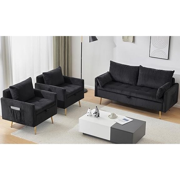 15 Best Sala Set for Small Living Room That Maximize Cozy Style 15 Furnimart 3-Piece Corduroy Sofa Set (Black)