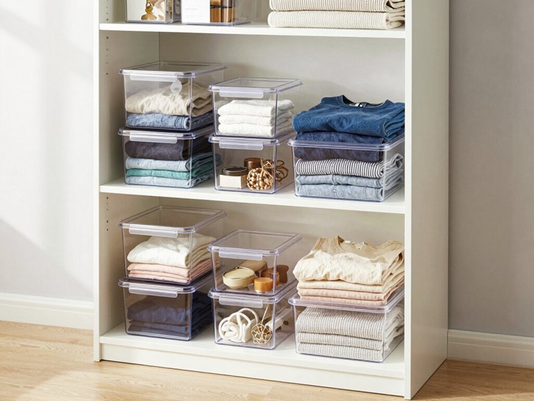 15 Small Closet Organization Ideas That Save Space 6 clear containers for organization