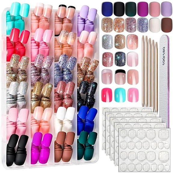 5 Short Nail Designs That Make Manicures Look Effortless 4 FANDAMEI 576PCS Press-On Nail Set (24 Colors)