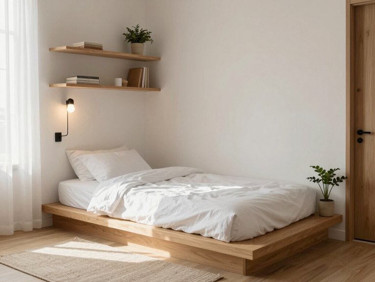 cozy bed with textured rug