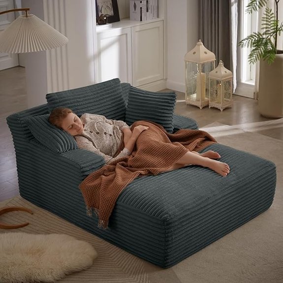 50 Corduroy Chaise Lounge Sofa Bed - Dark Grey