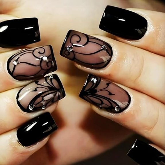 Black Glossy Vine Press-On Nails (24pcs)