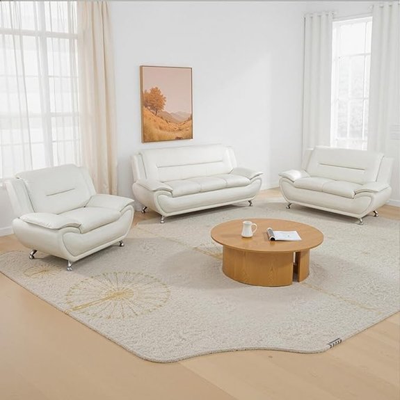 15 Best Sala Set for Small Living Room That Maximize Cozy Style 10 3-Piece Cream White Leather Sofa Set