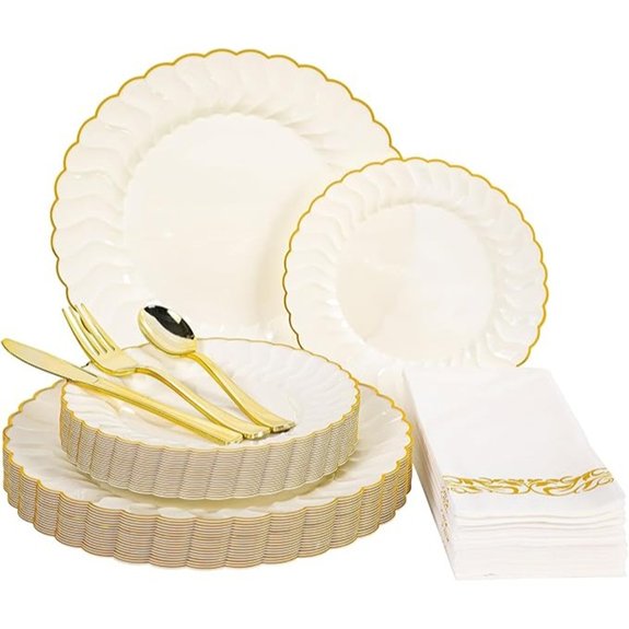 Lullaby 140-Piece Elegant Disposable Gold-Trim Dinnerware Set