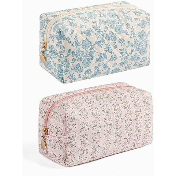 10 Beach Skincare Aesthetic Picks for a Glowy Getaway 7 Floral Quilted Cosmetic Makeup Bag 2-Pack (Blue/Pink)