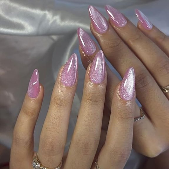 5 Lavender Nails to Try When You Want Subtle, Chic Color 5 KQueenest Glitter Cat Eye Almond Press-On Nails