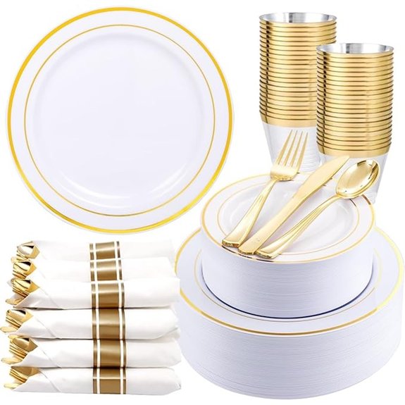 350-Piece Gold Disposable Dinnerware Set for 50 Guests