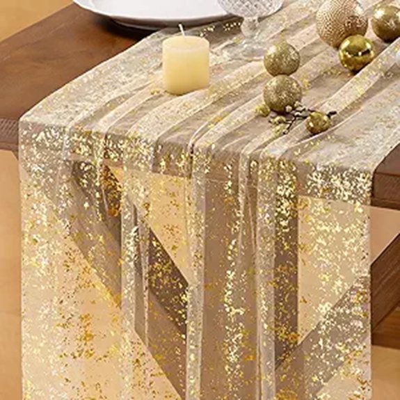 Socomi Gold Beige Sequin Sheer Table Runner 10FT