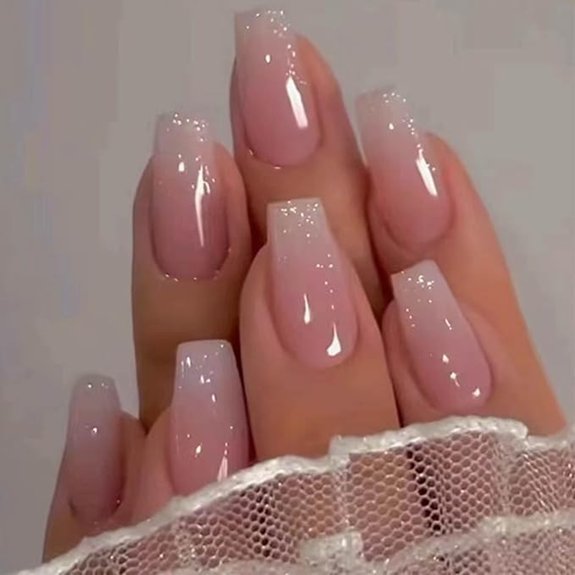 15 Best Light Pink Nails That Give Your Mani a Subtle Glow 15 Hkanlre Bling Coffin Gradient Press-On Nails (24PCS)