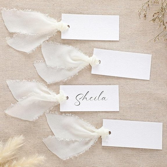 50-Pack Ivory Wedding Place Cards with Chiffon Ribbon