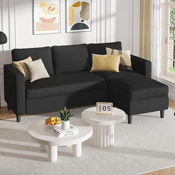 15 Best Sala Set for Small Living Room That Maximize Cozy Style 2 Shintenchi Black Corduroy L-Shaped Sectional Sofa
