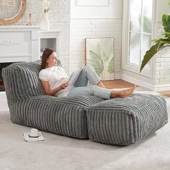 Hobestluk Large Memory-Foam Bean Bag Chair (Stripe Grey)