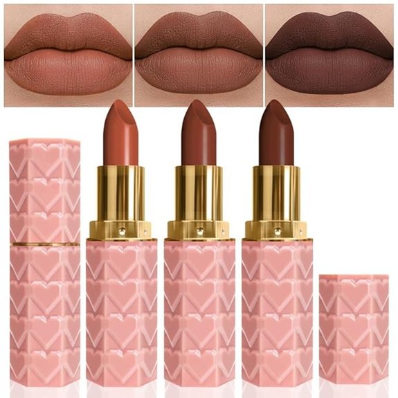 10 Best Brown Lipstick Shades That Flatter Every Skin Tone 6 evpct Matte Dark Brown & Orange Lipstick Set (3PCS)