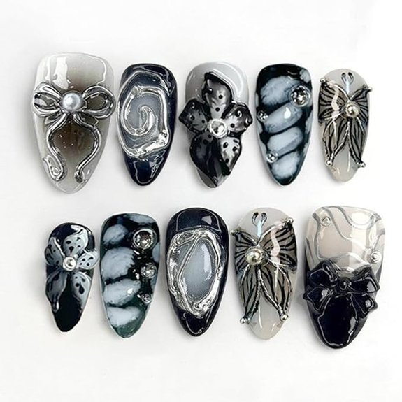 Y2K Metallic Black Almond Press-On Nails (30pcs)