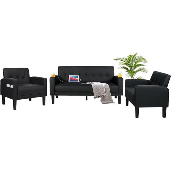 15 Best Sala Set for Small Living Room That Maximize Cozy Style 3 AILEEKISS 3-Piece Modern Leather Sofa Set (Black)
