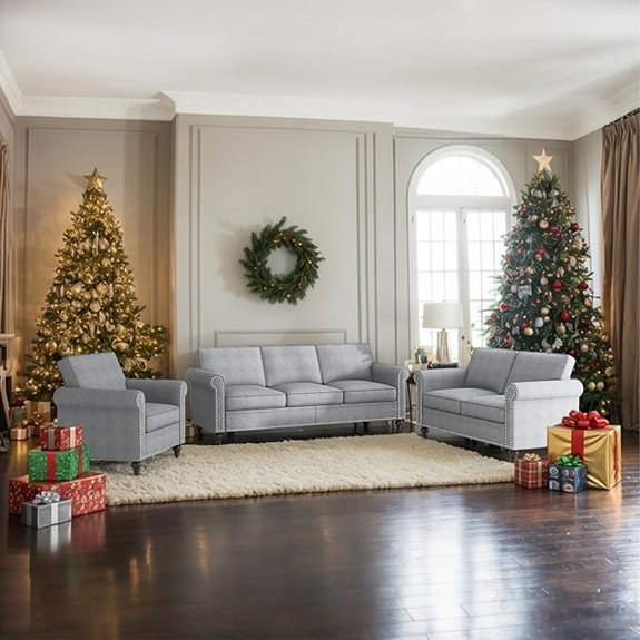 15 Best Sala Set for Small Living Room That Maximize Cozy Style 7 MUZZ 3-Piece Modern Linen Sofa Set (Light Grey)