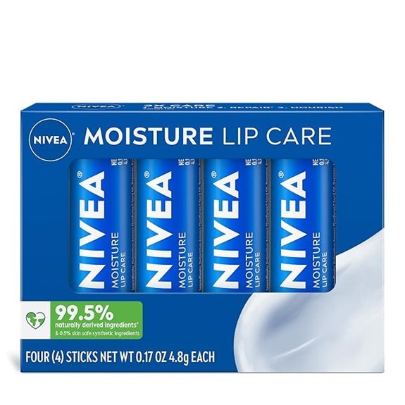 5 Best Nivea Lip Balm Sticks That Rescue Chapped Lips Fast 1 NIVEA Moisture Lip Care Stick Pack (4-Pack)
