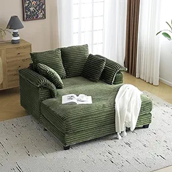 VINGLI Oversized Corduroy Lounge Chaise Sofa Recliner