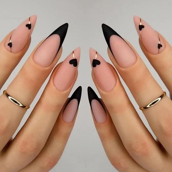 Black Heart Gold-Line Almond Press-On Nails (24pcs)