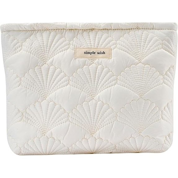 10 Beach Skincare Aesthetic Picks for a Glowy Getaway 2 uekeboag Quilted Cotton Makeup Pouch (White Shells)