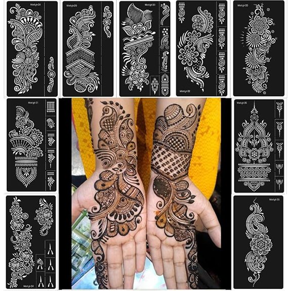 Henna Stencils 9-Sheet Reusable Self-Adhesive Tattoo Kit