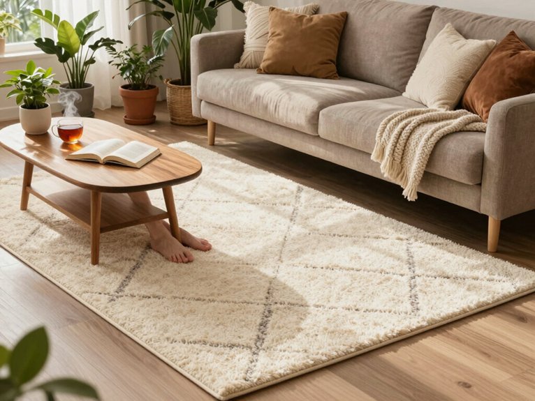 15 Cozy Living Room Design Ideas for Everyday Comfort 7 soft plush area rugs
