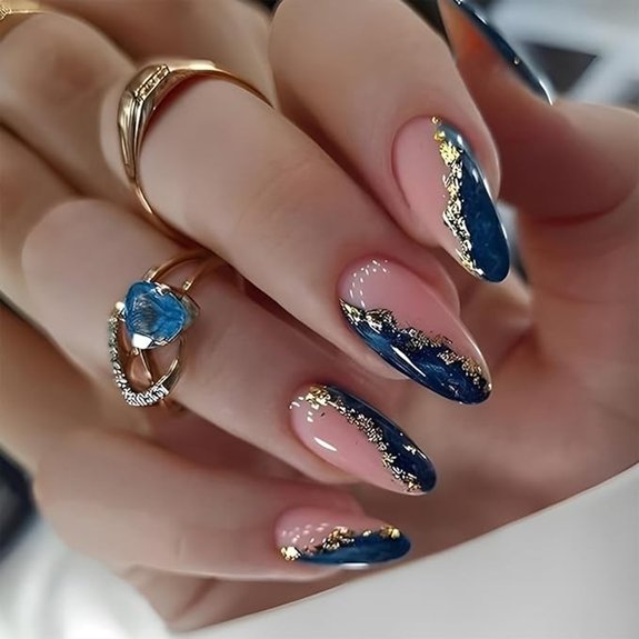 5 Best Marble Nails That Make Every Mani Look Luxe 4 Gold Foil Blue Marble Almond Press-On Acrylic Nails