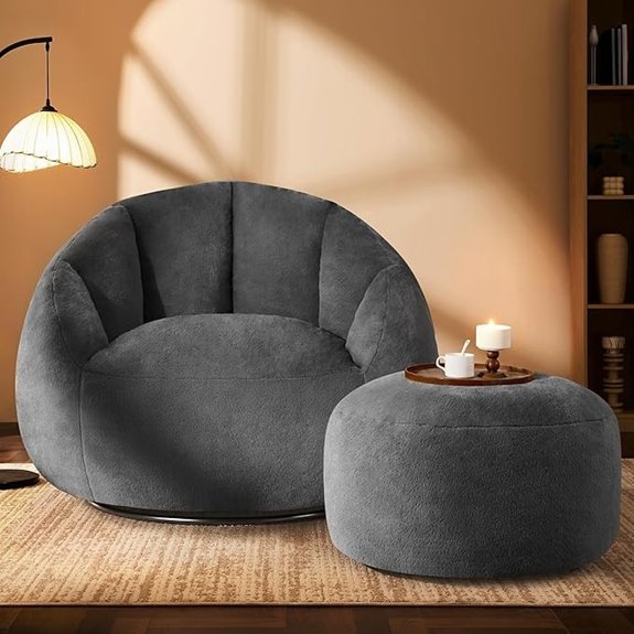 Swivel Giant Bean Bag Chair with Ottoman — Gray