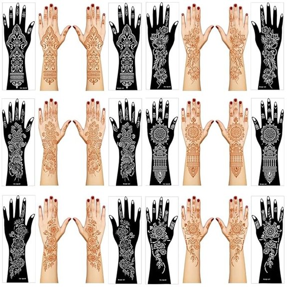 Henna Tattoo Stencil Kit — 12 Sheets Temporary Stickers