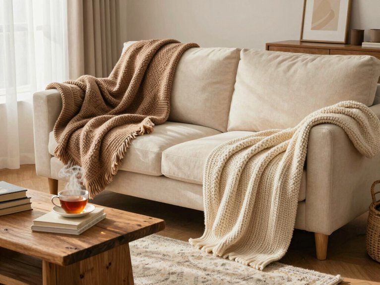 15 Cozy Living Room Design Ideas for Everyday Comfort 3 textured blankets enhance comfort