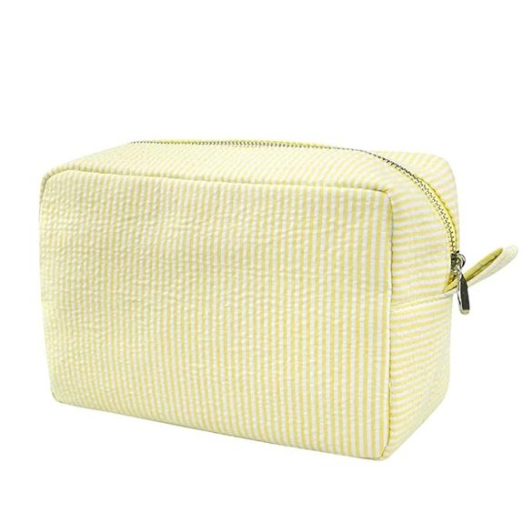 10 Beach Skincare Aesthetic Picks for a Glowy Getaway 9 GFU Seersucker Travel Cosmetic Makeup Bag (Yellow)