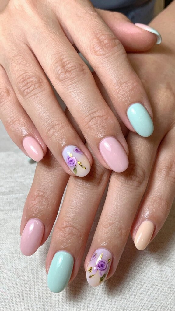 15 Pastel Nail Ideas With Floral Accents 7 almond nails with roses