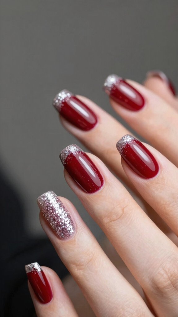 15 Red and Silver Nail Ideas to Try 4 almond red with glitter