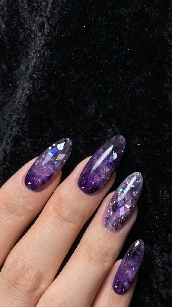 14 Amethyst Nail Design Ideas With Luxe Purple Vibes 11 amethyst inspired almond nailart