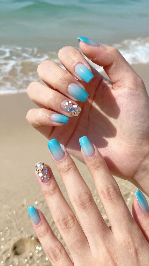 13 Hawaii Inspired Nail Ideas for a Tropical Vibe 3 aqua shimmer ocean wave manicure