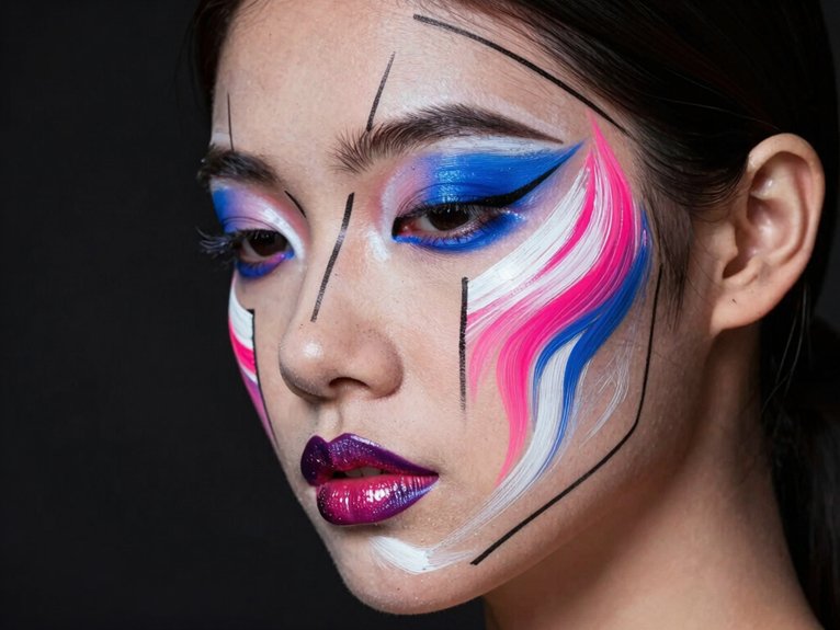 21 Creative Makeup Looks With Face Paint That Are Bold and Artistic 14 asymmetrical bold contour artistry