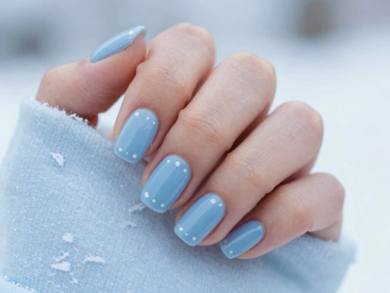 21 Blue and White Winter Nail Ideas for a Chic Seasonal Look 9 baby blue minimalist dotted manicure