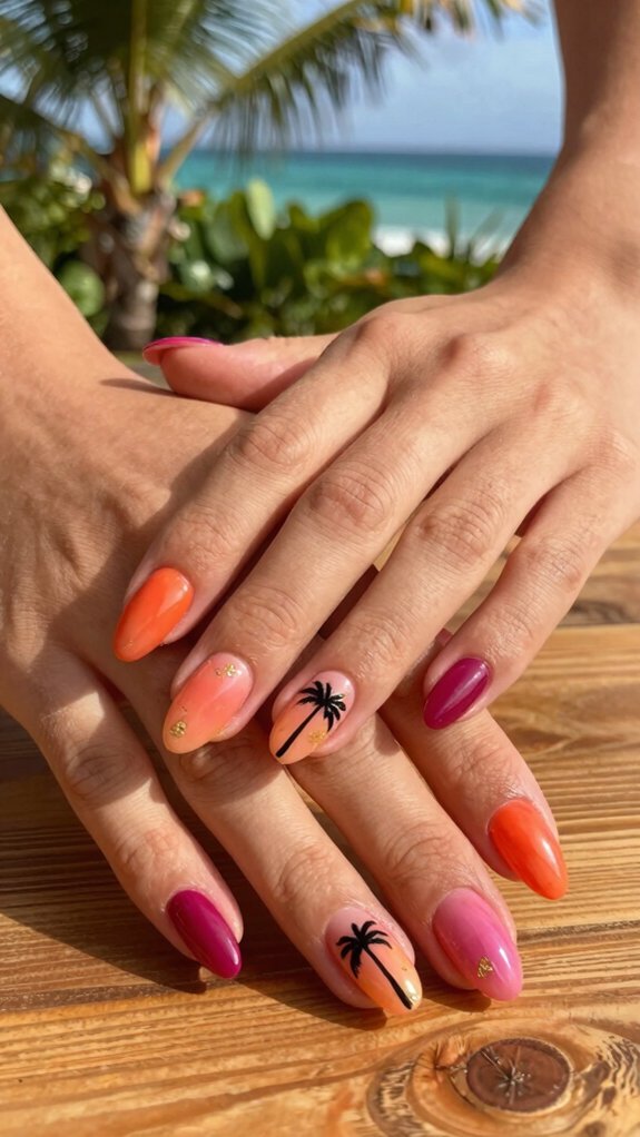 13 Hawaii Inspired Nail Ideas for a Tropical Vibe 4 black palm sunset gradient