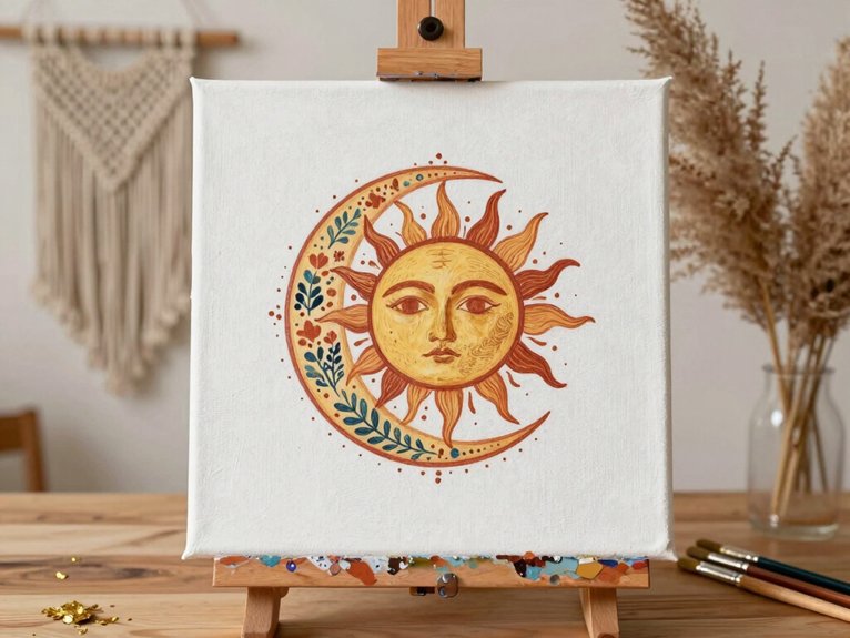 24 Canvas Painting Ideas to Sell That Are Trending and Profitable 5 boho celestial mixed media canvases