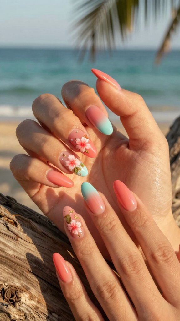 13 Hawaii Inspired Nail Ideas for a Tropical Vibe 1 bold hand painted hibiscus accents