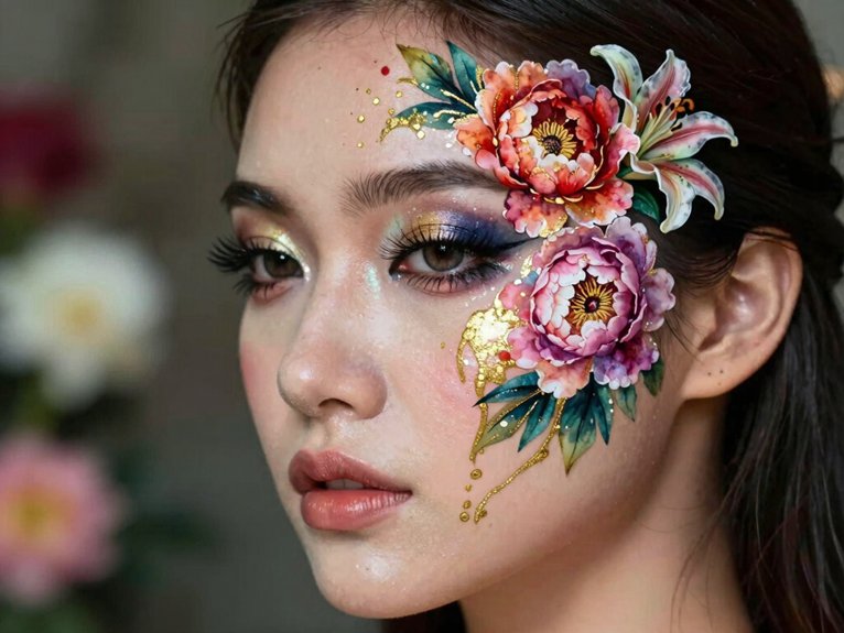 21 Creative Makeup Looks With Face Paint That Are Bold and Artistic 4 botanical couture makeup with flowers
