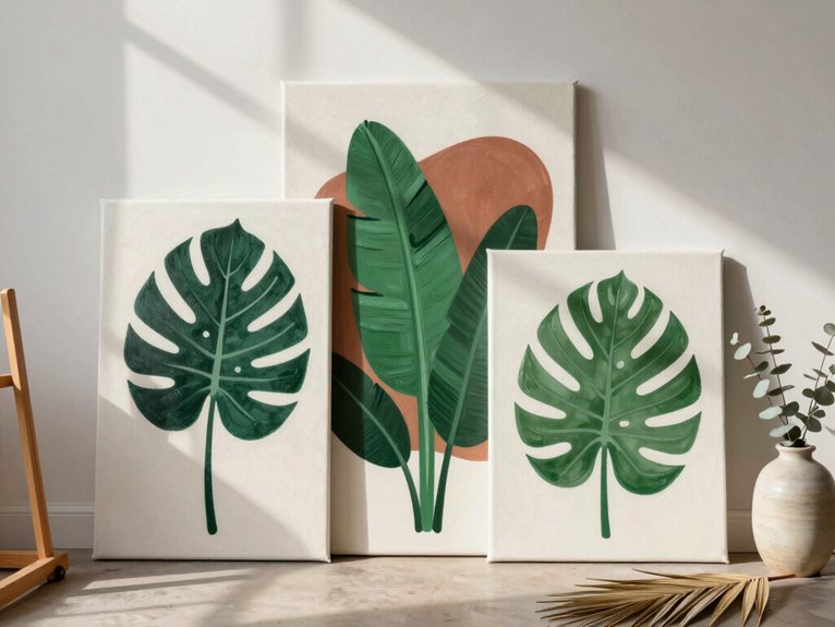 24 Canvas Painting Ideas to Sell That Are Trending and Profitable 3 botanical silhouette multi panel sales