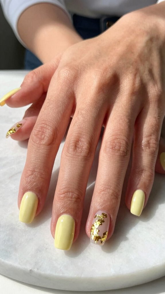 13 Pastel Yellow Nail Ideas That Feel Fresh and Trendy 11 buttery yellow with gold