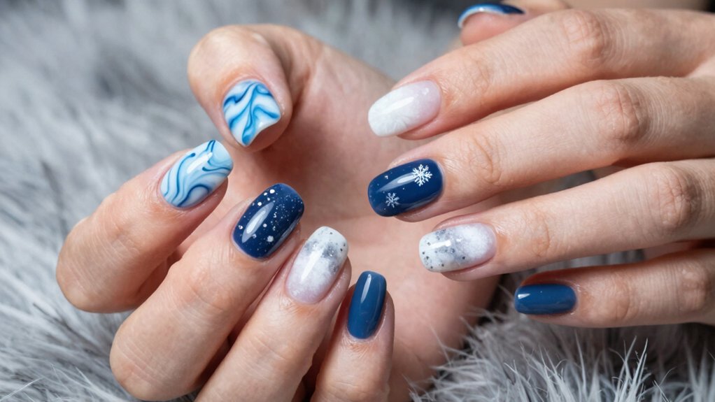 chic blue and white winter nails