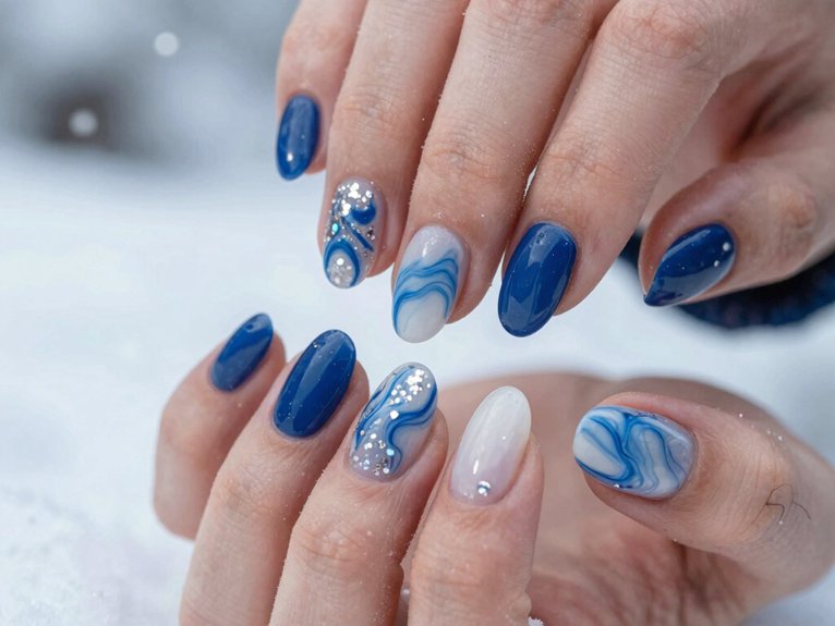 21 Blue and White Winter Nail Ideas for a Chic Seasonal Look 16 chunky icy silver snowfall