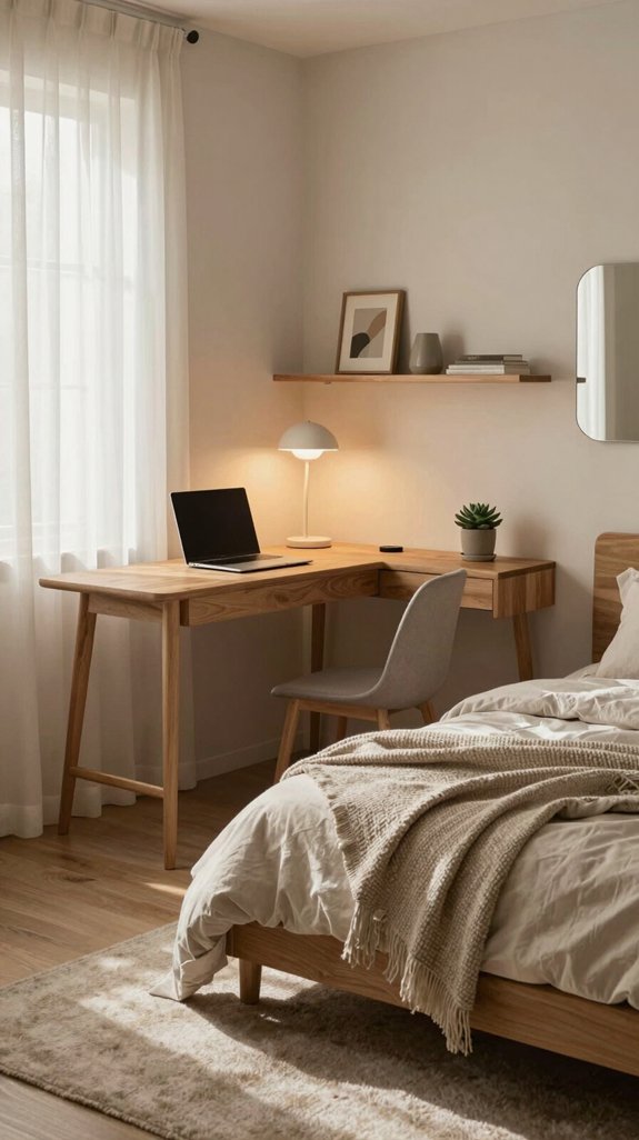 21 Cozy Bedroom Ideas for Small Rooms That Feel Warm and Spacious 17 compact slimline window desk